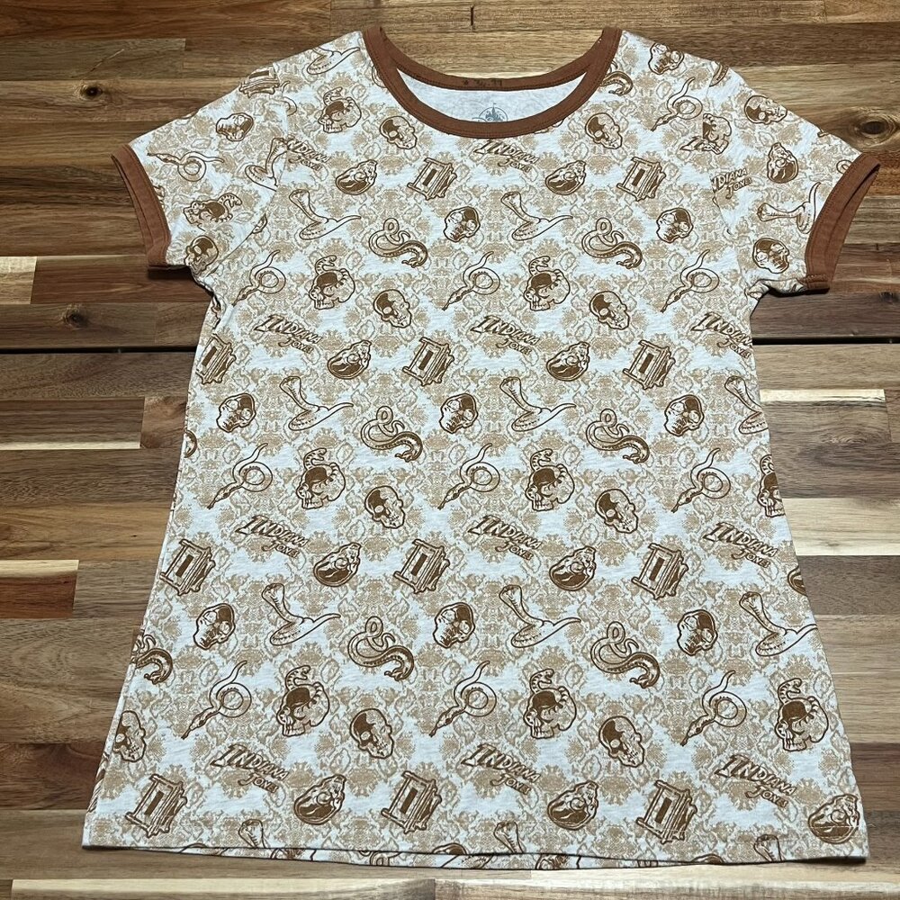 Disney Parks Indiana Jones Fitted Ringer T Shirt Womens Medium Skulls Snakes